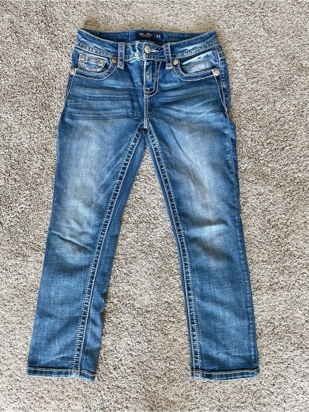 Miss Me Y2K Peace Sign Angel Wing Capri Jeans Embellished 24” inseam